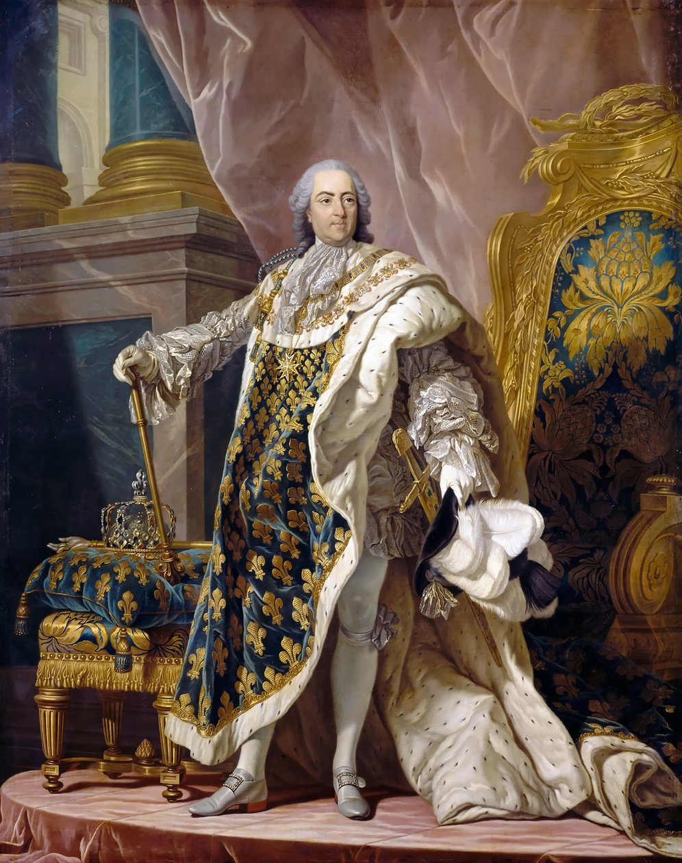 Portrét Ludvíka XV v jeho královském kostýmu od Louis Michel van Loo