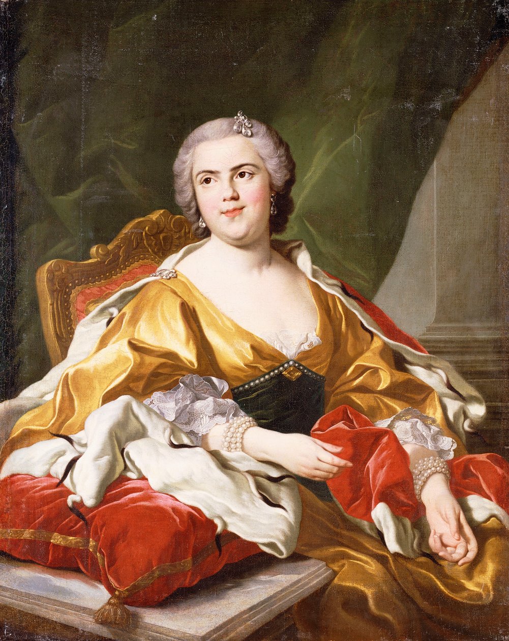 Portrét Louise Elisabeth de Bourbon, vévodkyně z Parmy, sedící, tříčtvrteční, od Louis Michel van Loo