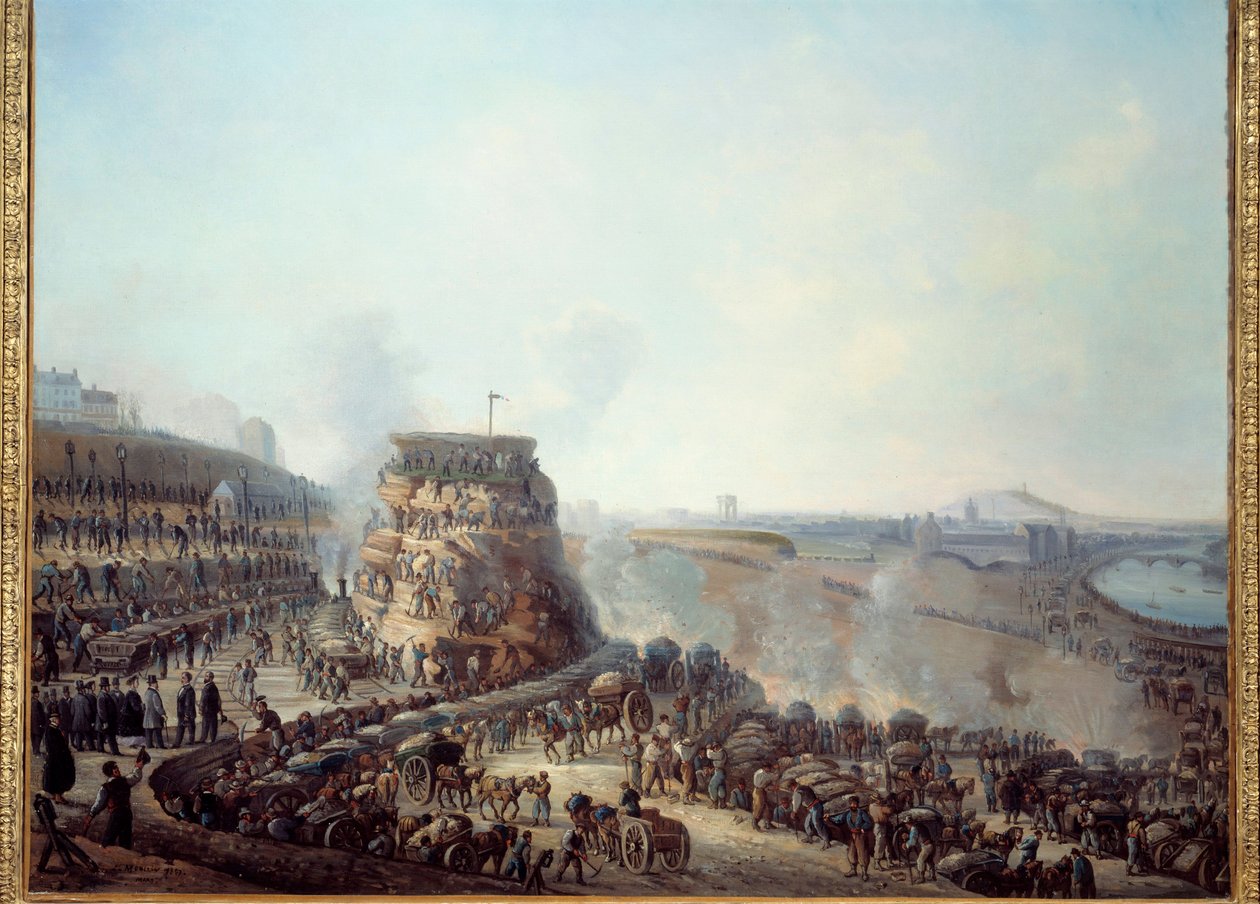 Proměny Paříže za Druhého císařství, Haussmann Paris. „“ Návštěva císaře Napoleona III. (1808-1873) a imprese Eugenie (1826-1920) na staveništi zřícení kopce Chaillot“““ Toto staveniště je jedním z hlavních od Louis Moullin