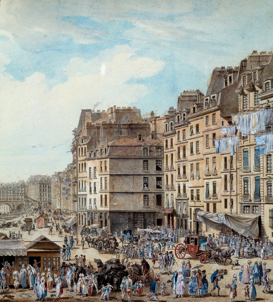 Námořní život v docích přístavu v Paříži v roce 1782 Peniches a obchodní aktivity na Seině. Detail. Kresba Louis de Lespinasse (1734-1808) 1782 Paříž, Musee Carnavalet od Louis Nicolas de Lespinasse