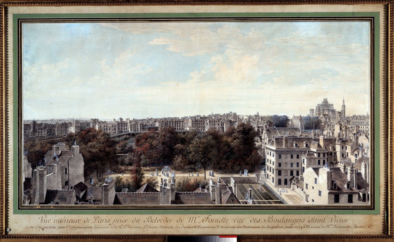 Pohled na Paříž převzatý z belvederu pana Fournelle, rue des Boulangers, saint Victor Kresba Louis de Lespinasse (1734-1808) Paříž 18. století. Muzeum karnevalu od Louis Nicolas de Lespinasse