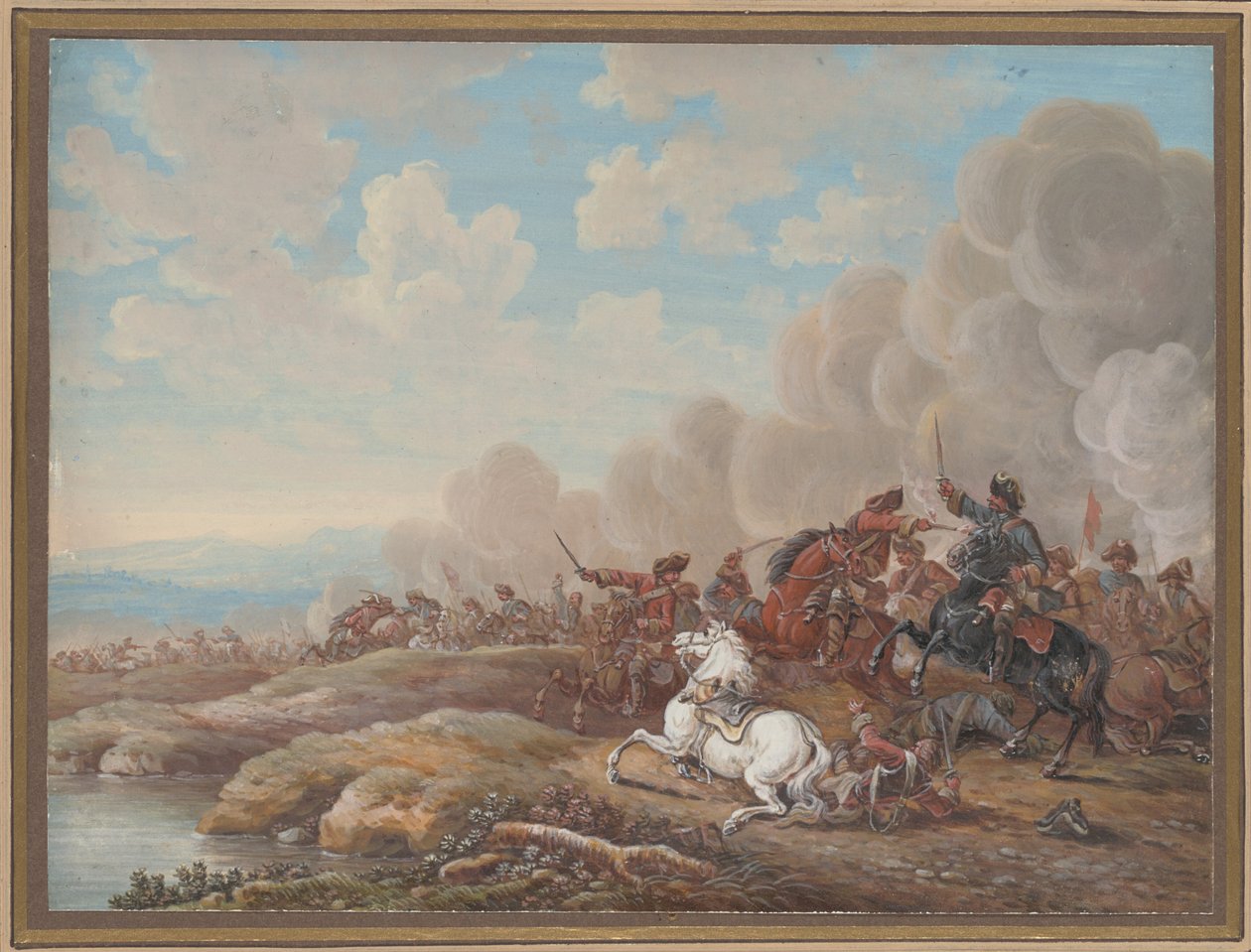 Jízdní bitva u řeky od Louis Nicolas van Blarenberghe