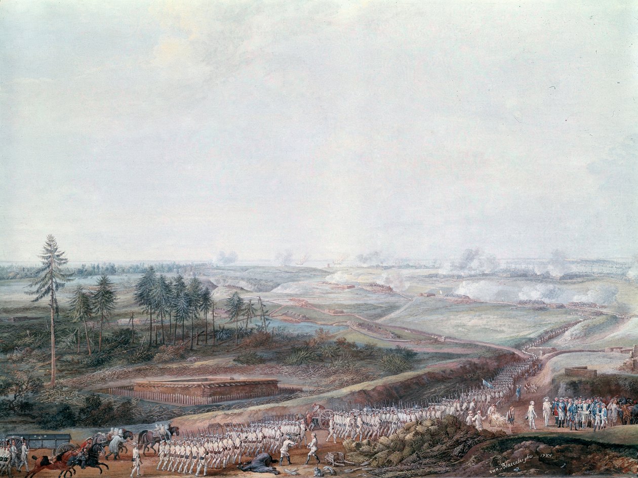 Americká revoluční válka: Bitva o Yorktown (nebo York Town) dne 19.10.1781, detail od Louis Nicolas van Blarenberghe