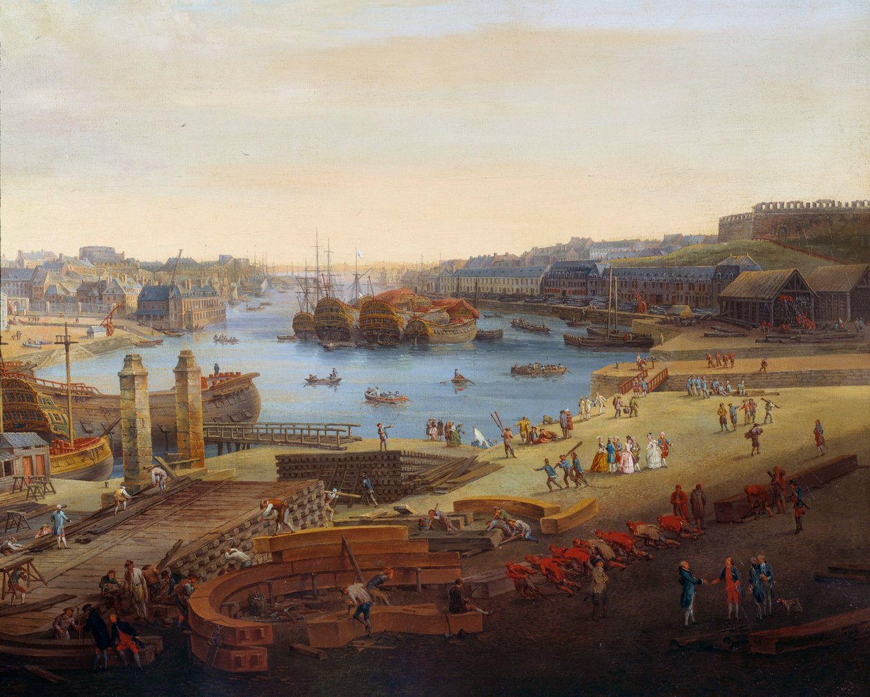 Loděnice: “” Přístav Brest”” Detail. Obraz Louise Nicolase van Blarenberghe (1716-1794) 1774 Brest, Musee des Beaux Arts od Louis Nicolas van Blarenberghe