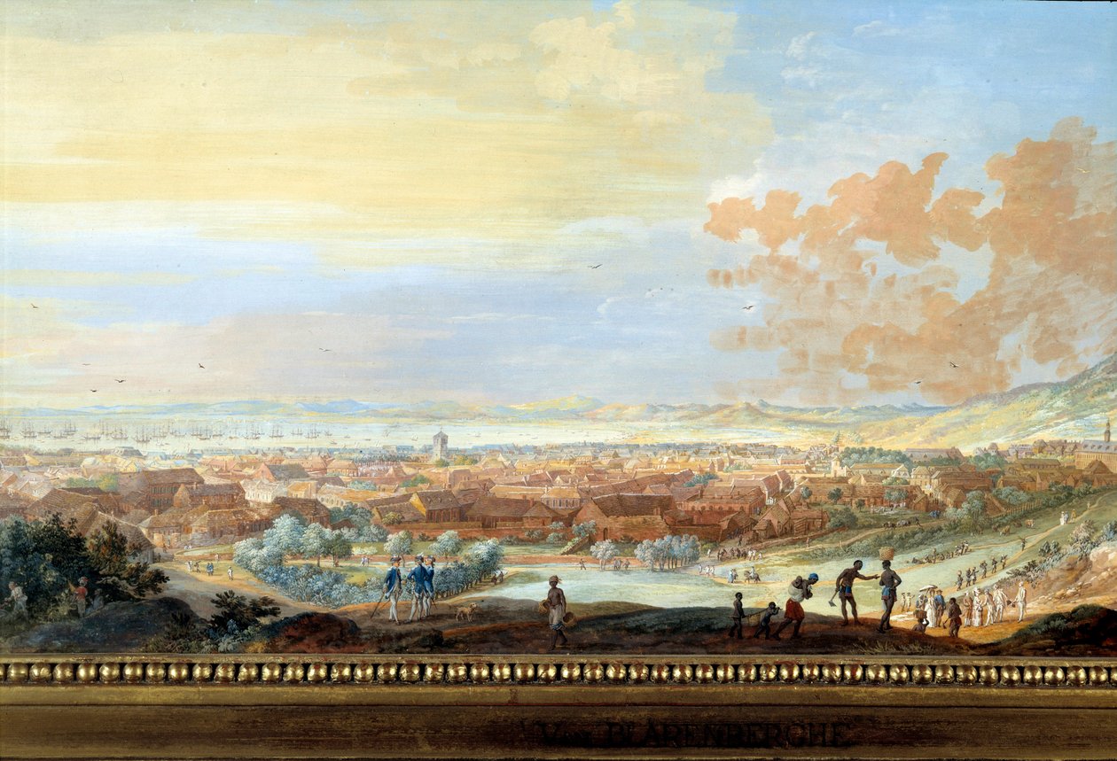 Pohled na město Cap francais (Cap de la Republique) pohled z kopce v detailu Santo Domingo. Obraz Louis Nicolas Van Blarenberghe (1716-1794) 1779 La Rochelle, Muzeum Nového světa. od Louis Nicolas van Blarenberghe