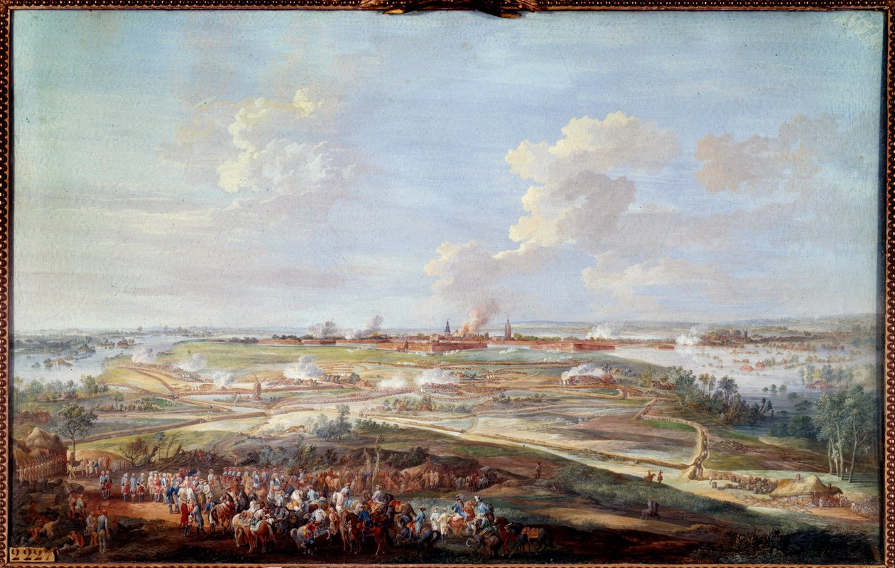 Pohled na obléhání Meninu Ludvíkem XV. od 28. května do 4. června 1744 Malba kvaše od Louise Nicolase Van Blarenberghe (1716-1794) 1780 Ne. 0,59 x 0,94 m od Louis Nicolas van Blarenberghe