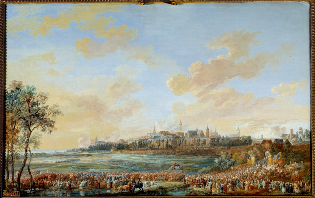 Válka o rakouské dědictví (1741-1748): “”Vstup krále Ludvíka XV. do Mons 30/05/1747”” Kvaš od Louise Nicolase Van Blarenberghe (1716-1794) 1783 Ne. 0,59x0,94 m - Válka o rakouské dědictví (1741-1748): Vstup krále Ludvíka XV. do Monsu, 30. května od Louis Nicolas van Blarenberghe