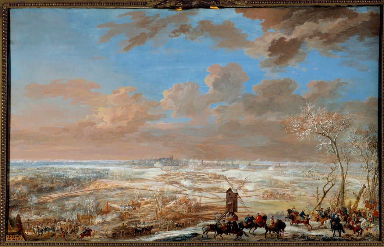 Válka o dědictví Rakouska (1741-1748): “” Obléhání Bruselu pod sněhem marechalem Saska od 7. do 20. února 1746”” Kvaš Louis Nicolas Van Blarenberghe (1716-1794) 1781 Ne. 0,59x0,94 m Versailles, muzeum zámku od Louis Nicolas van Blarenberghe
