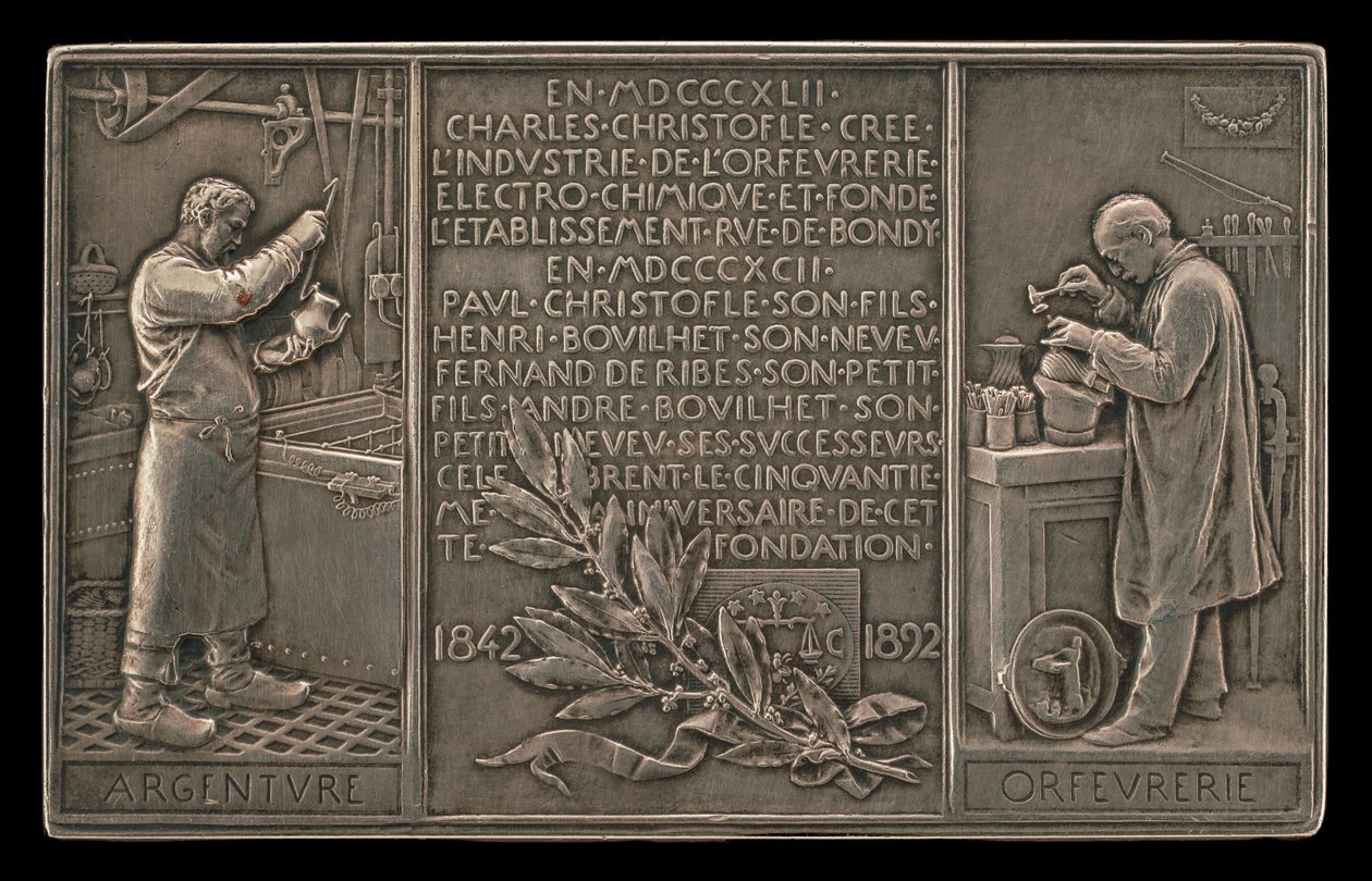 Padesáté výročí Christofle Company, 1842-1892 [reverse] od Louis Oscar Roty