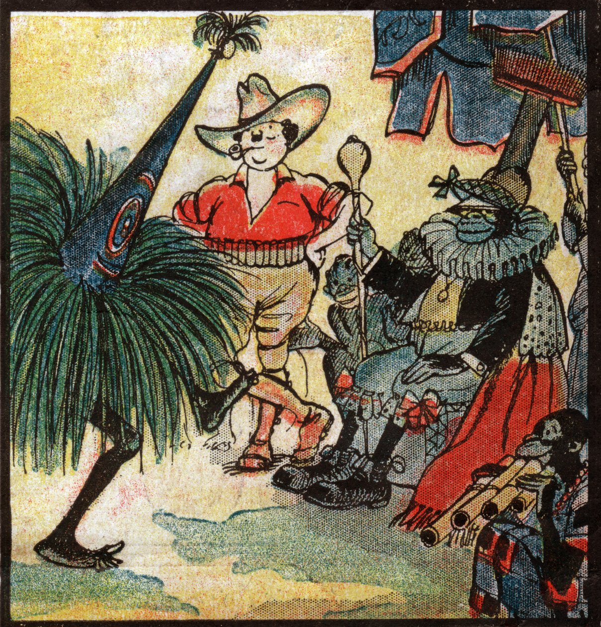 Nestor Fenleroc, evropský osadník navštíví africký kmen. 1923 (rytina) od Louis Peltier