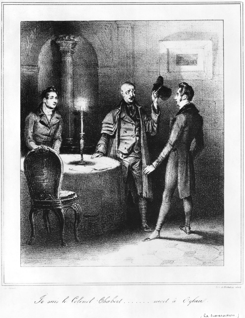 Plukovník Chabert, ilustrace z „Le Colonel Chabert“ od Honore de Balzac (1799-1850) 1832 od Louis Philippe Alphonse Bichebois