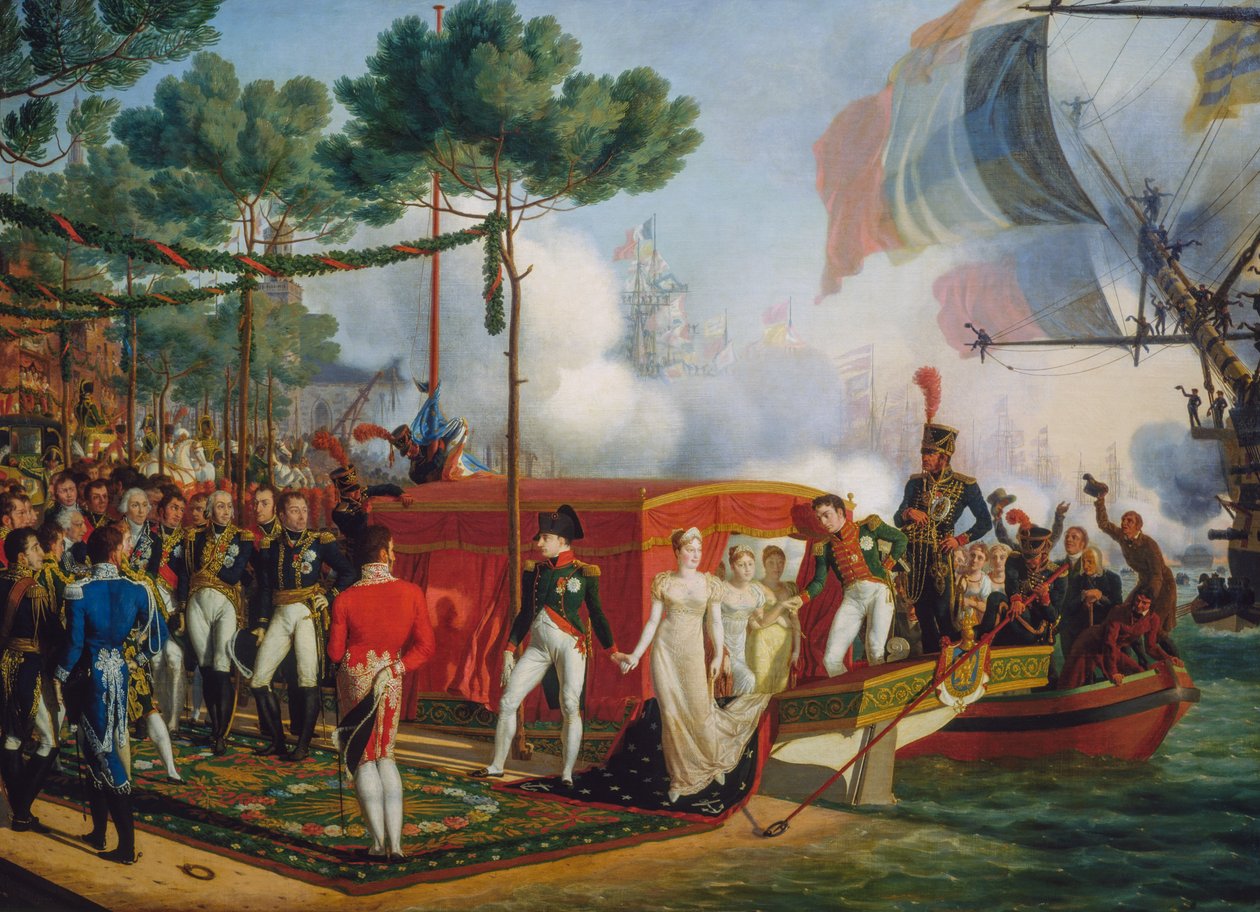 Napoleon Bonaparte a Marie Louise přistávají v Antverpách od Louis Philippe Crepin