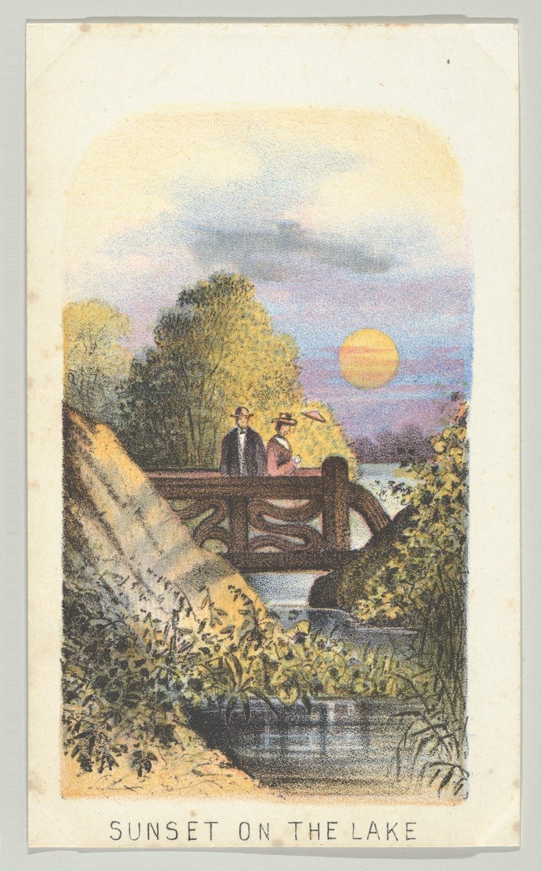 Západ slunce na jezeře, ze série, Pohledy v Central Parku, New York, část 2, 1864. od Louis Prang