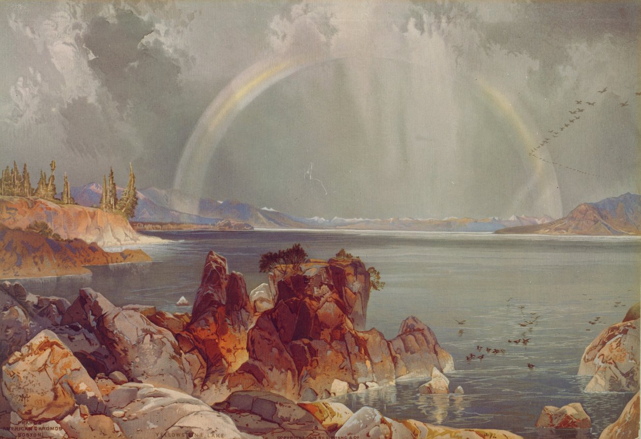 Yellowstone Lake, cca 1875 (chromolitograf) od Louis Prang