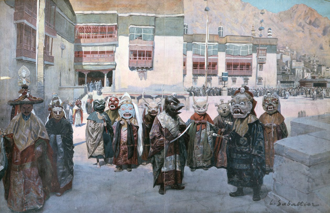 Jarní festival v klášteře Himis, Tibet (litho) od Louis Remy Sabattier