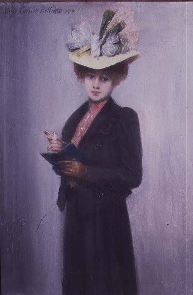 Elegantní dáma s modrým notebookem od Louis Robert Carrier Belleuse
