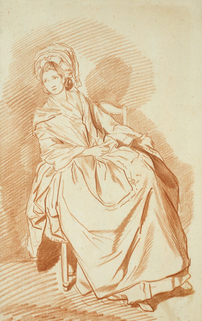 Studie sedící dámy (červená křída na papíře) od Louis Rolland Trinquesse