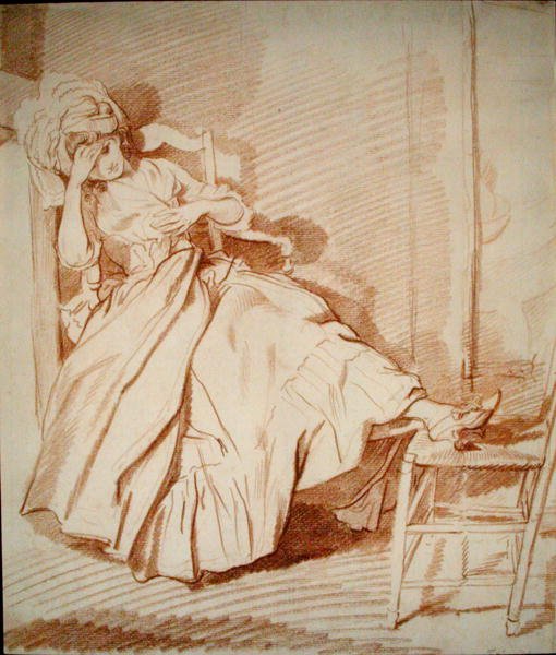 Studie spící dívky (červená křída na papíře) od Louis Rolland Trinquesse