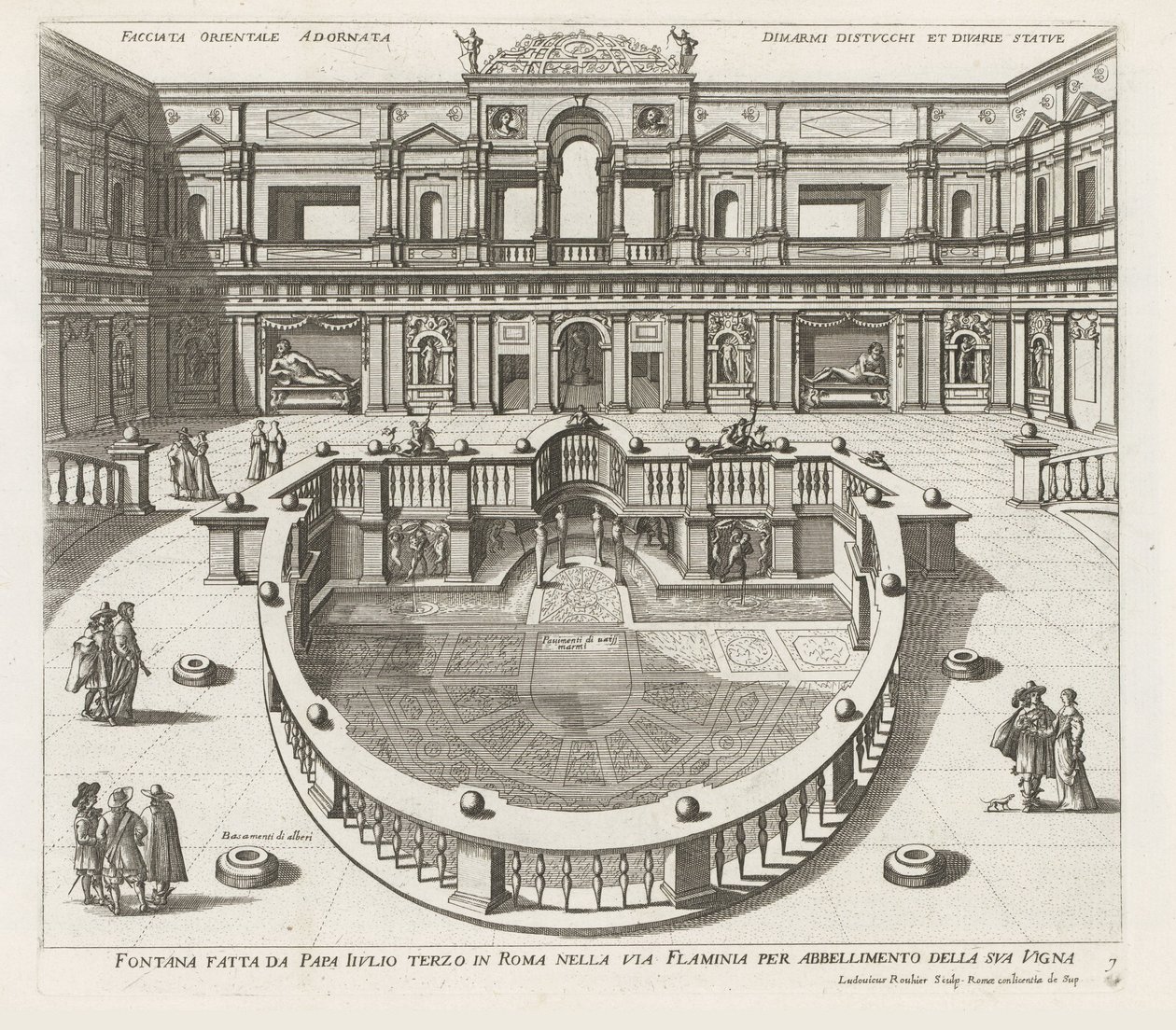 Nymphaeum v de Villa Giulia te Rome Fontána vyrobená papežem Iiuliem třetí v Římě na Via Flaminia (...) (název na předmětu) Fontány v palácích a zahradách Říma (název série) Fonteinen in de paleizen en tuinen van Rome (název série) od Louis Rouhier