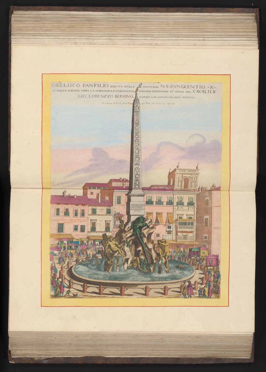 Vierstromenfontein te Rome Panfilio obelisk, vztyčený ze svatosti N. S. Innocentio X (...) (titul na předmětu) od Louis Rouhier