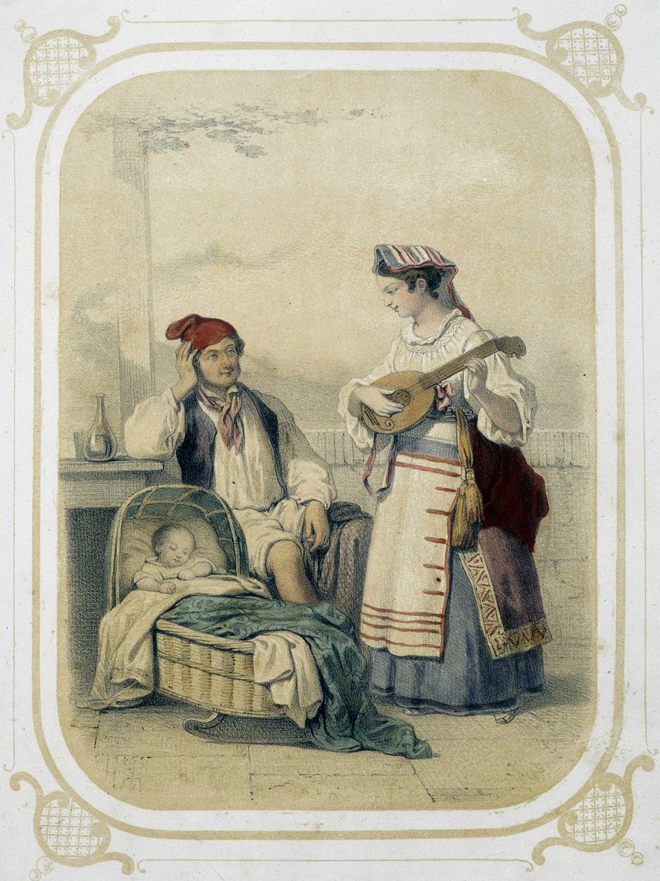 Rodina v Neapolském království, Itálie – v „“ Album du jeune voyageur““, ilustroval Louis Lassalle od Louis Simon Lassalle