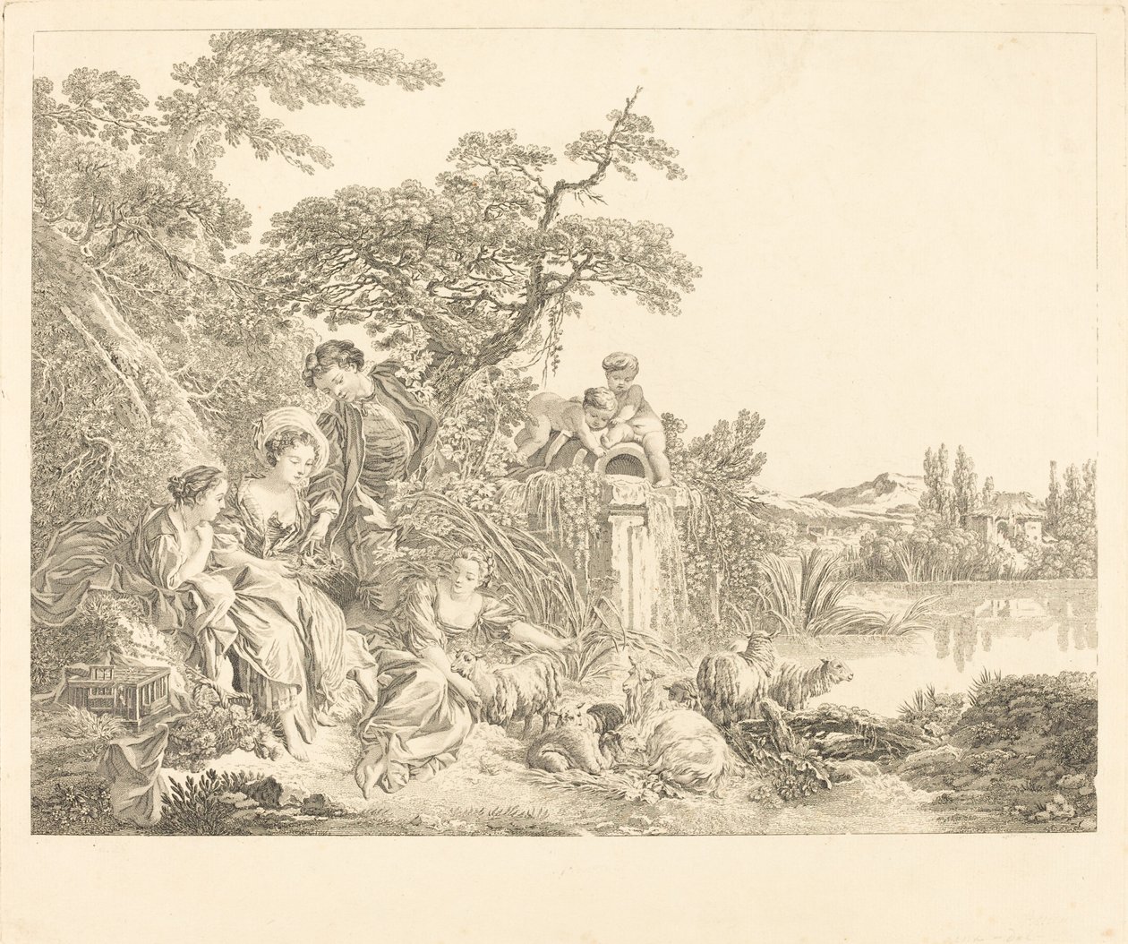 Pastýřské dary od Louis Simon Lempereur after François Boucher