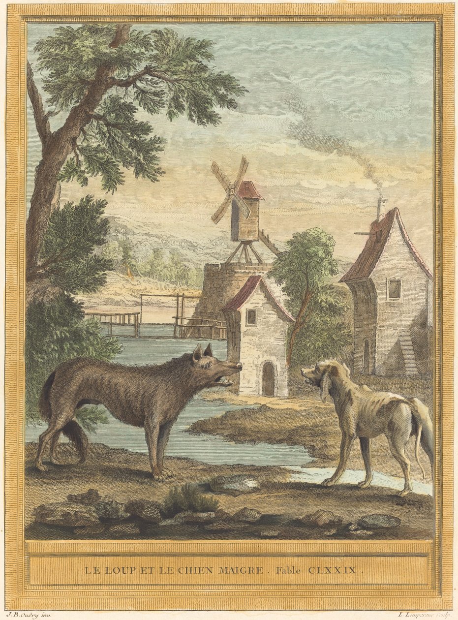 Vlk a tenký pes od Louis Simon Lempereur after Jean Baptiste Oudry