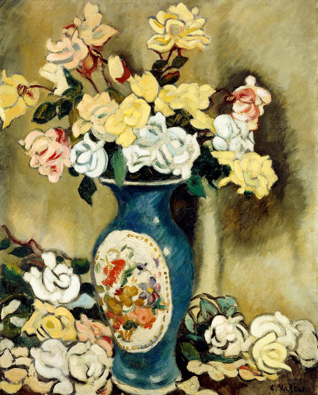 Kytice rudých růží v modré váze, kolem roku 1920 (olej na plátně) od Louis Valtat