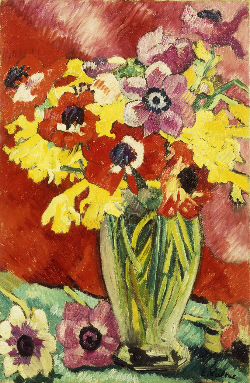 Křišťálová váza se sasankami a narcisy; Váza Cristal, Anemones et Jonquilles od Louis Valtat