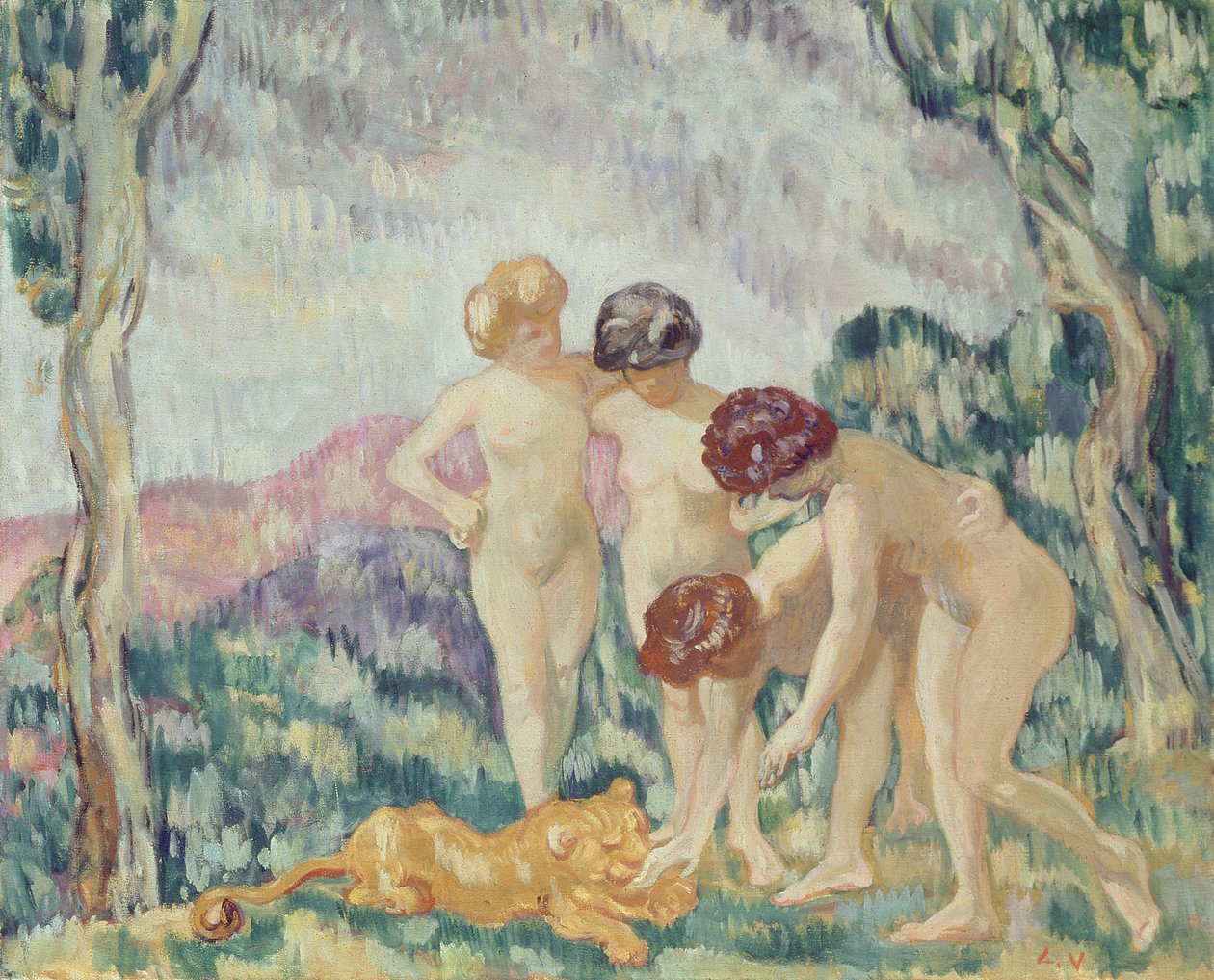 Mladé dívky si hrají s lvíčem, kolem 1905-06 (olej na plátně) od Louis Valtat