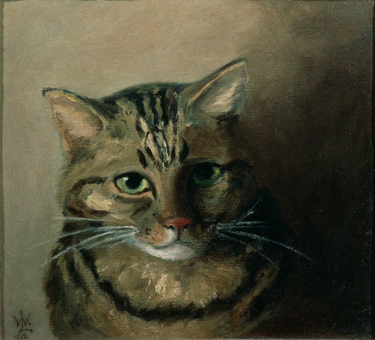 Studie hlavy mourovaté kočky od Louis Wain