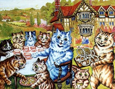 Čajový dýchánek v Napsbury (akvarel) od Louis Wain