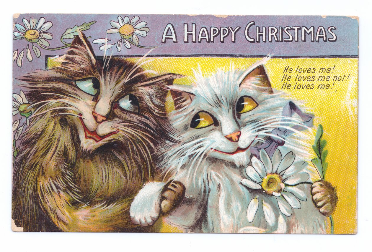 Edwardian vánoční pohlednice dvou láskyplných koček, c.1910 od Louis Wain