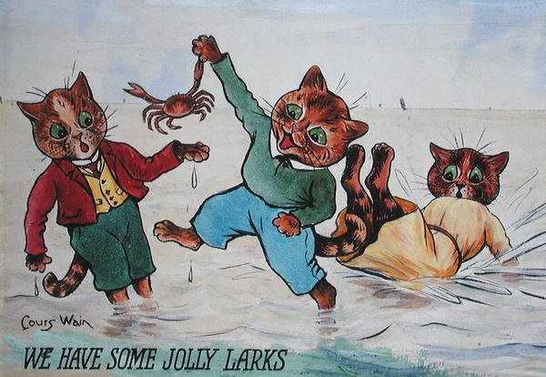 Máme nějaké veselé skřivánky (akvarel a tělová barva na papíře) od Louis Wain