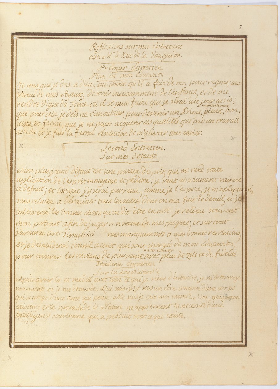 „Úvahy o mém rozhovoru s panem le Duc de la Vauguyon“, rukopis autogramu, leden 1767 až začátek roku 1769 od Louis XVI