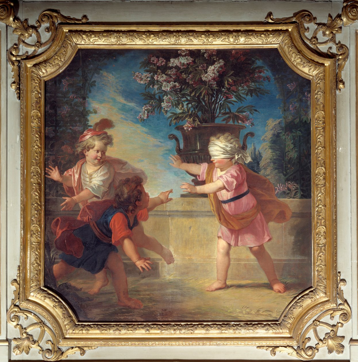 Hra na holuby. Vršek dveří malovaný Louis Boullongne Le Jeune (1654-1733) od Louis de Boullongne