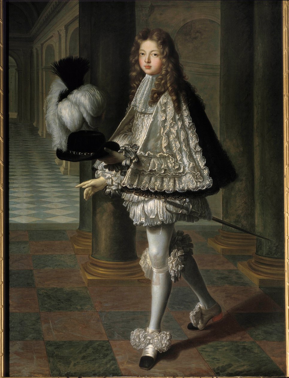 Portrét en pied de Louis Alexandre de Bourbon, hrabě z Toulouse v novickovském oděvu Ducha svatého (Řád Ducha svatého) (1678-1737), legitimní syn Ludvíka XIV. a Francoise Athenais (Francoise-Athenais) od Rochechouarta Mortemarta, markýza z Mont od Louis de Boullogne