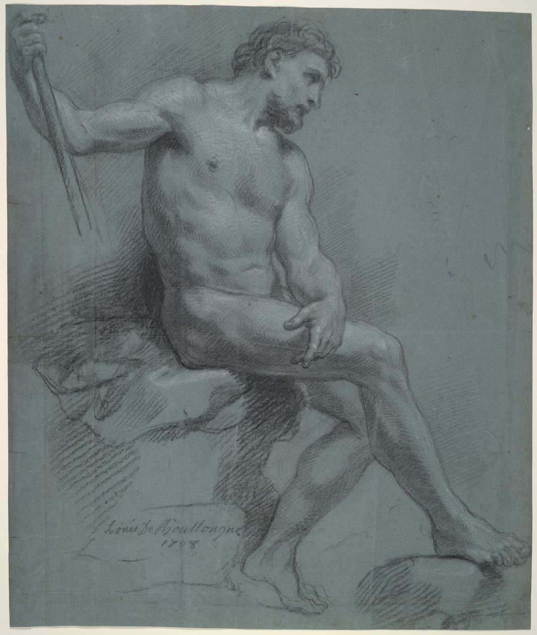 Sedící mužský akt v profilu od Louis de Boullogne the Younger