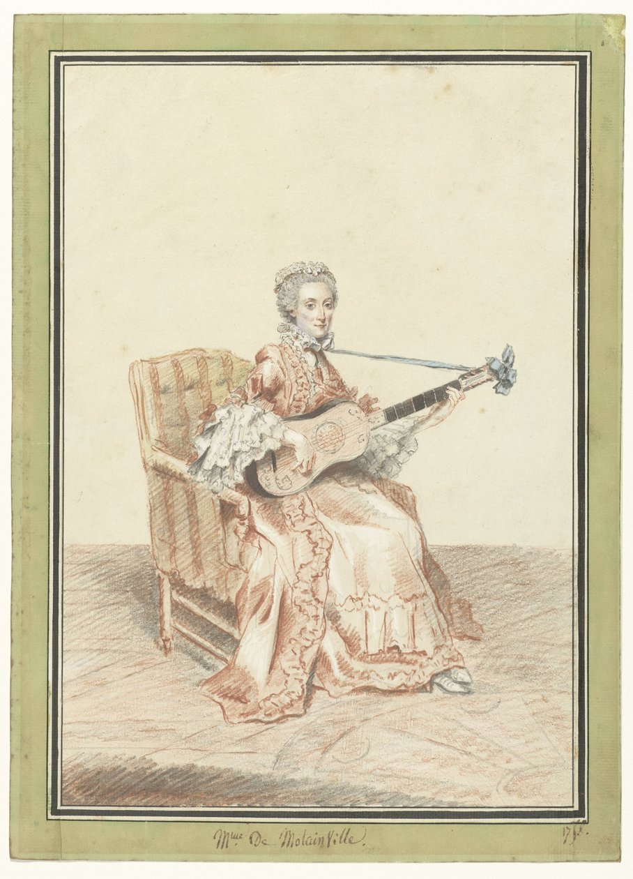 Portrét madame de montainville hrající na kytaru od Louis de Carmontelle