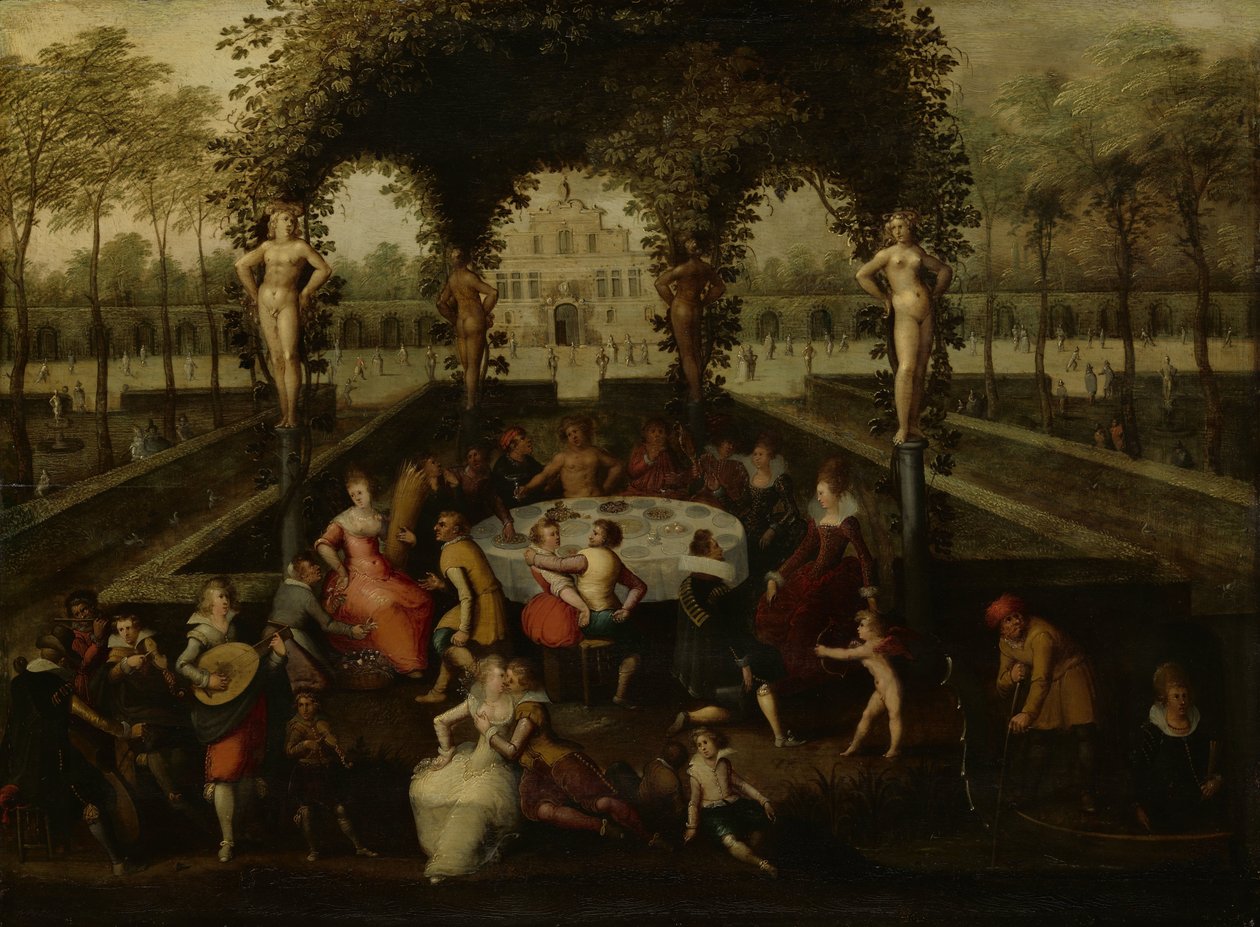 Venuše, Bacchus a Ceres se smrtelníky v zahradě lásky od Louis de Caullery