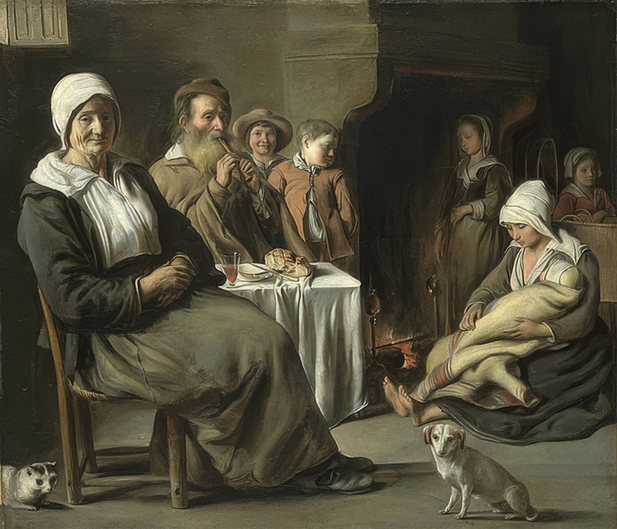 Selský interiér se starým hráčem na flétnu. Kolem roku 1642 od Louis le Nain