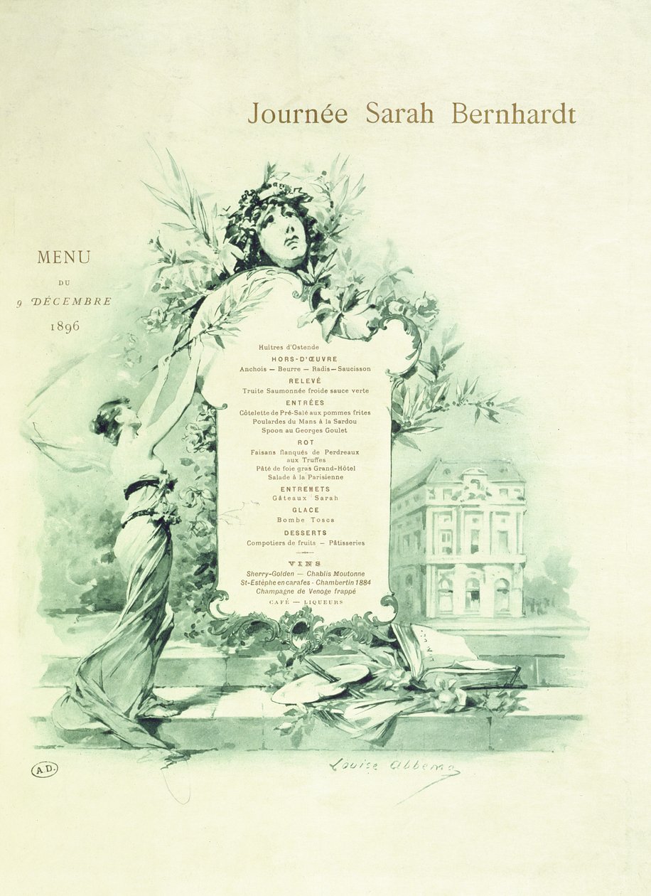Menu pro Sarah Bernhardt Day, 9. prosince 1896 od Louise Abbéma