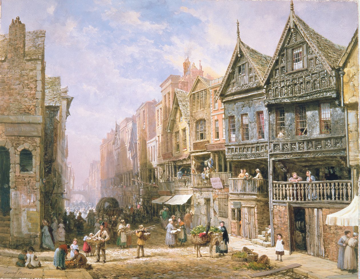 Watergate Street, pohled směrem k Eastgate, Chester, cca 1870 od Louise Ingram Rayner