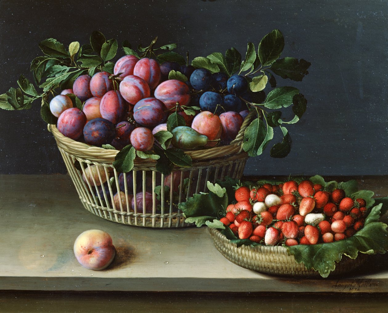 Košík švestek a košík jahod, 1632 od Louise Moillon