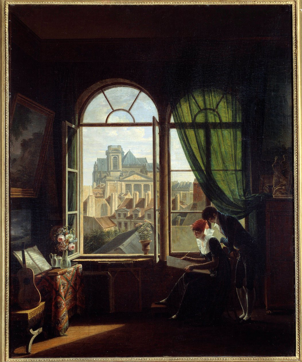 Umělecký interiér s výhledem na fasádu LeGlise Saint Eustache v Paříži”” Obraz Louise Adeone Drolling (1797-1831) 19. století Sun. 0,72x0,58 m Paříž, Musee Carnavalet od Louise Adeone Drolling