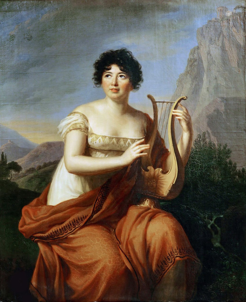 Portrét autorky Baronka Anne Louise Germaine de Staël 1766-1817 jako Corinne, 1807. od Elisabeth Louise Vigee Lebrun