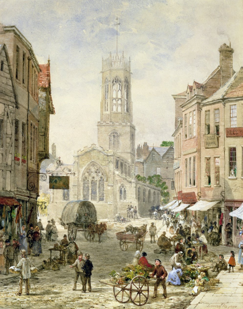 All Saints Pavement, York (akvarel a tělová barva na papíře) od Louise Ingram Rayner