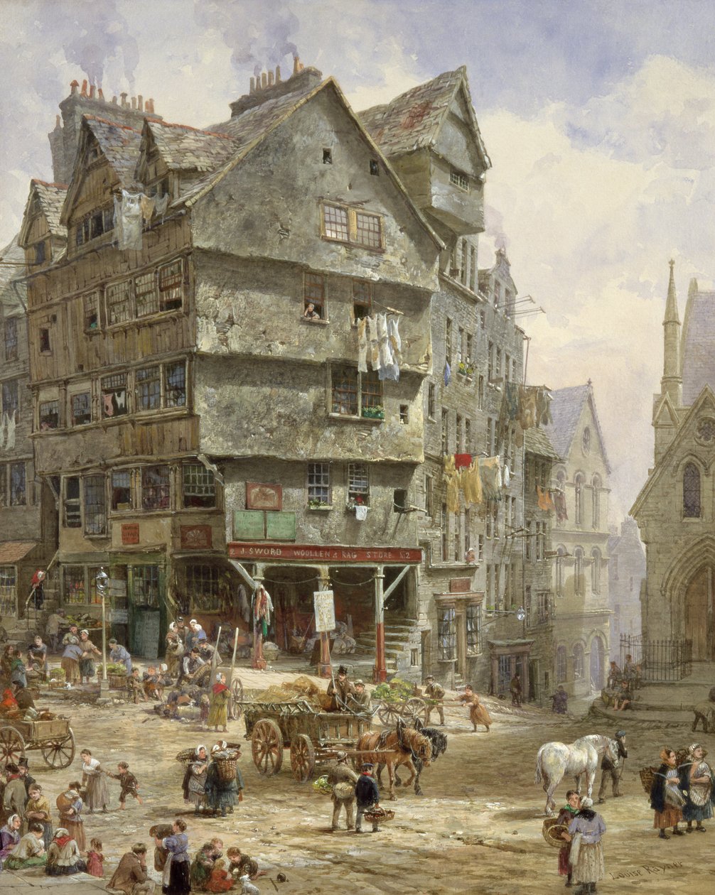 High Street z West Bow, Edinburgh (akvarel) od Louise Ingram Rayner