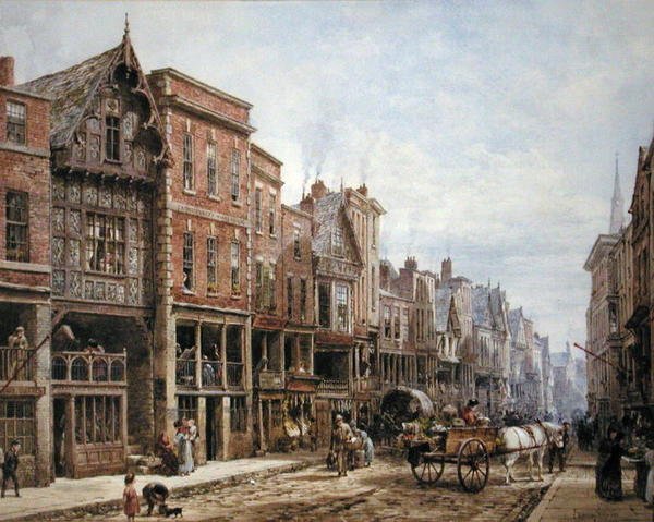 Watergate Street, Chester (akvarel s tělovou barvou na papíře) od Louise Ingram Rayner