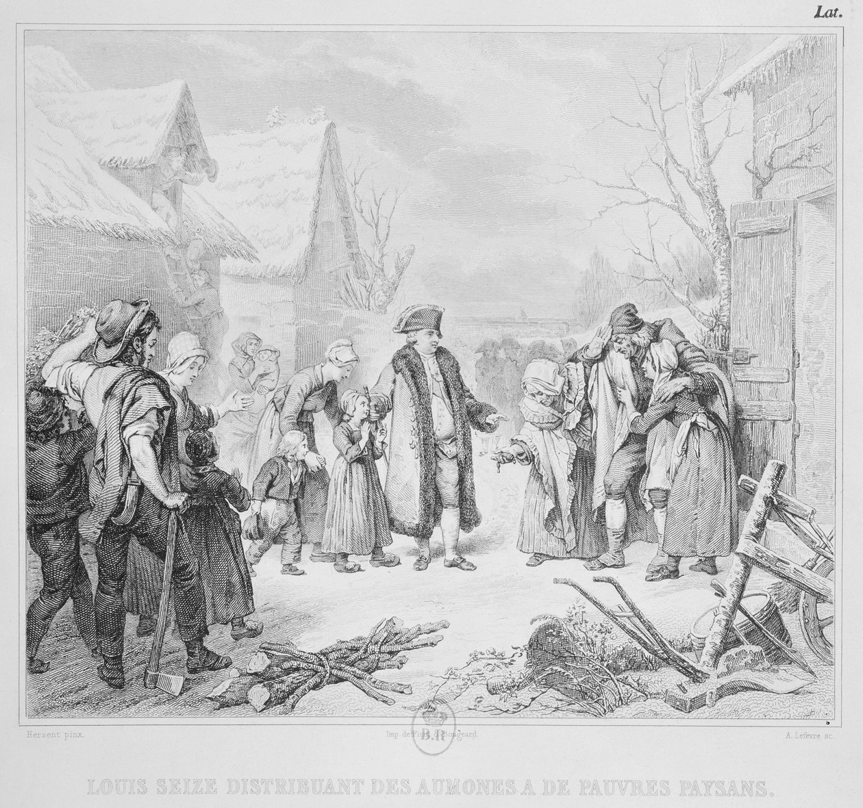 Ludvík XVI. (1754-93) Distribuce almužen rolníkům v roce 1788, vyryl A. Lefevre od Louise Marie Jeanne Hersent
